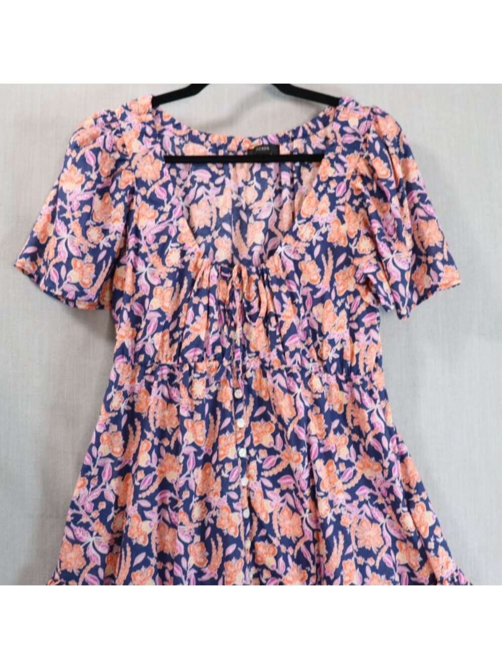 J.Crew Painted Block Print Cotton Voile Beach Dress S Navy Orange Button Front - Picture 12 of 16